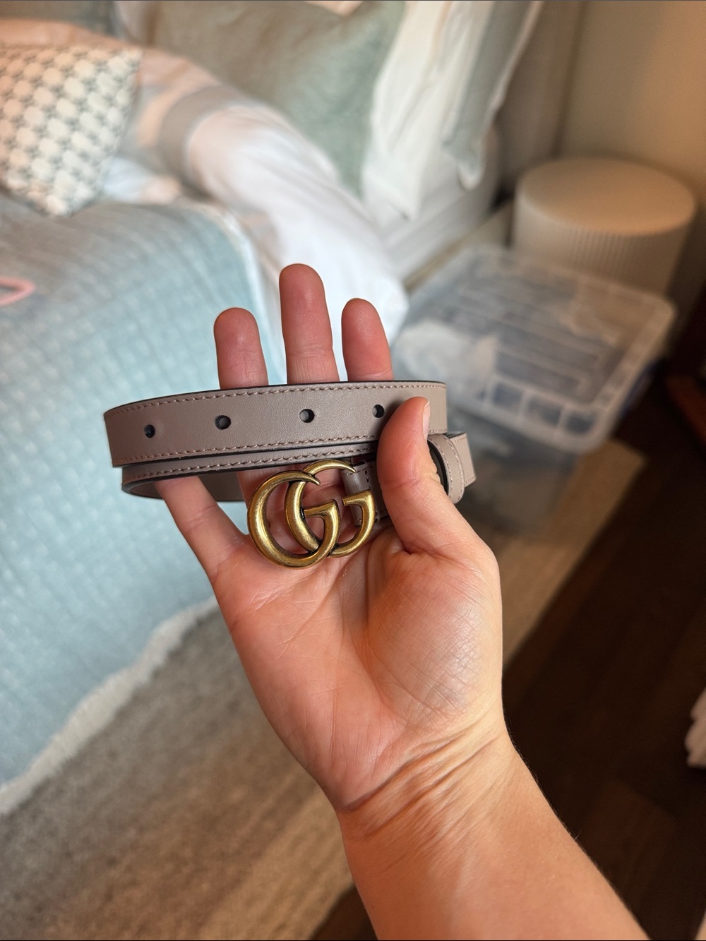 Gucci Taupe Leather Belt with Double Ring Buckle